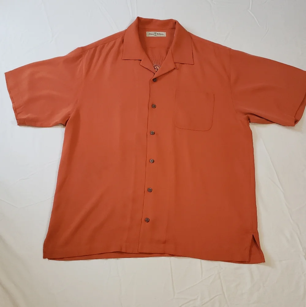 Men's Tommy Bahama Paradise Nation Orange Camp Shirt Size L - Picture 3 of 12